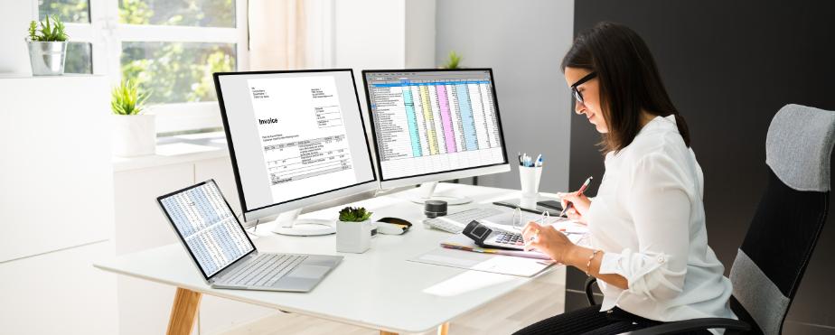 Accountant working on her construction accounting portfolio